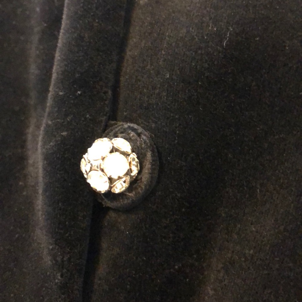 VINTAGE VELVET RHINESTONE BUTTON LINED COAT S-M - Picture 3 of 5